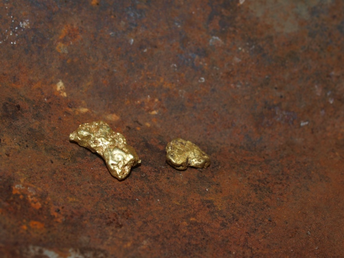 Gold Nuggets in Metal Pan